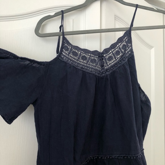 Navy Blue Summer Crochet Dress Flowy Babydoll - Picture 3 of 4